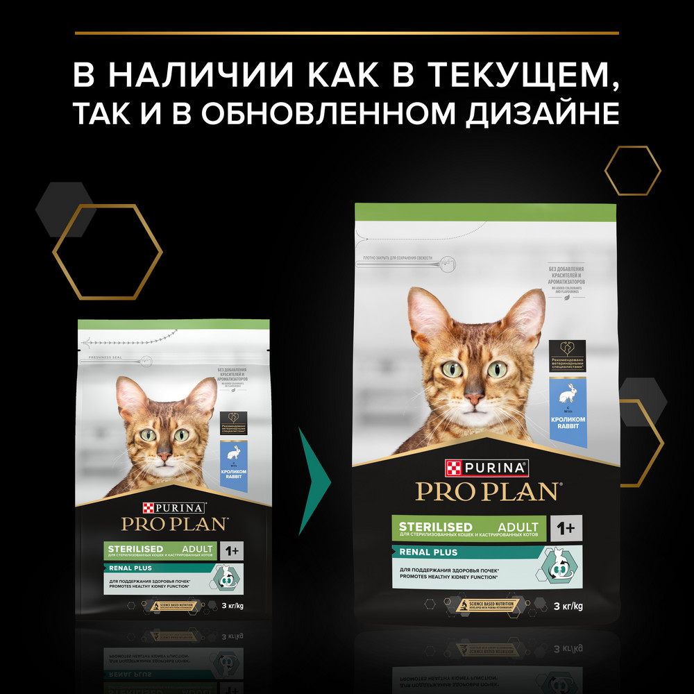 PRO PLAN® Sterilised RENAL PLUS для взрослых стерилизованных кошек для поддержания здоровья почек с кроликом