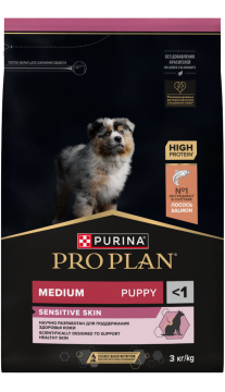 PRO PLAN® SENSITIVE SKIN для щенков средних пород с чувствительной кожей, с высоким содержанием лосося